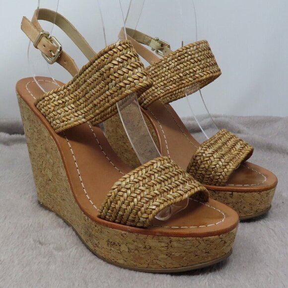 Dune of London Sandals 37 US 6 Kyra Ladies Natural High Woven Heel Wedge Cork - Picture 1 of 12